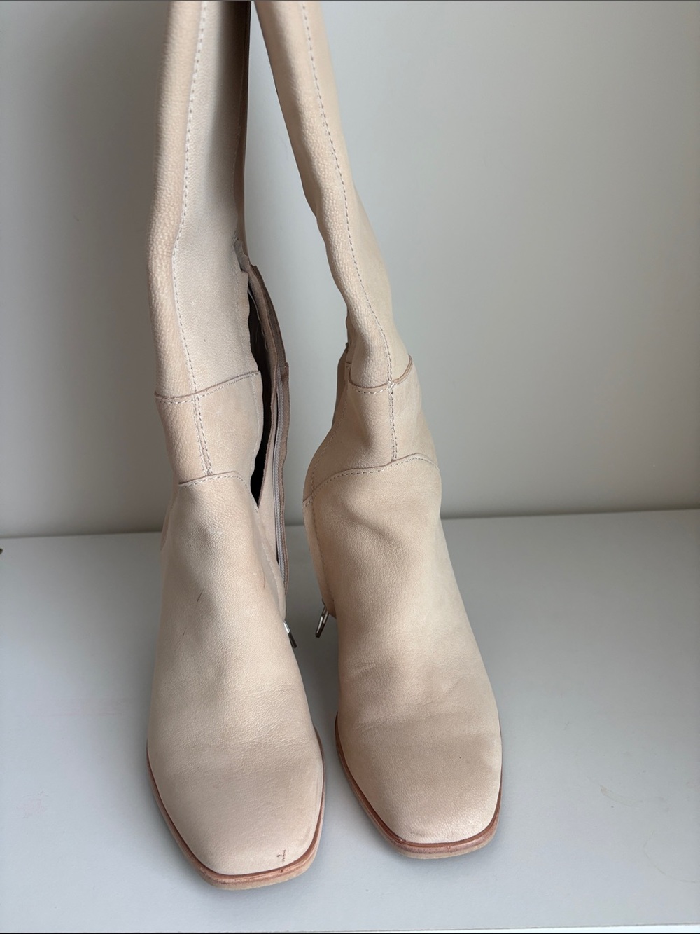 Dolce Vita Beige Knee-High Block Heel Boots - Picture 3 of 4